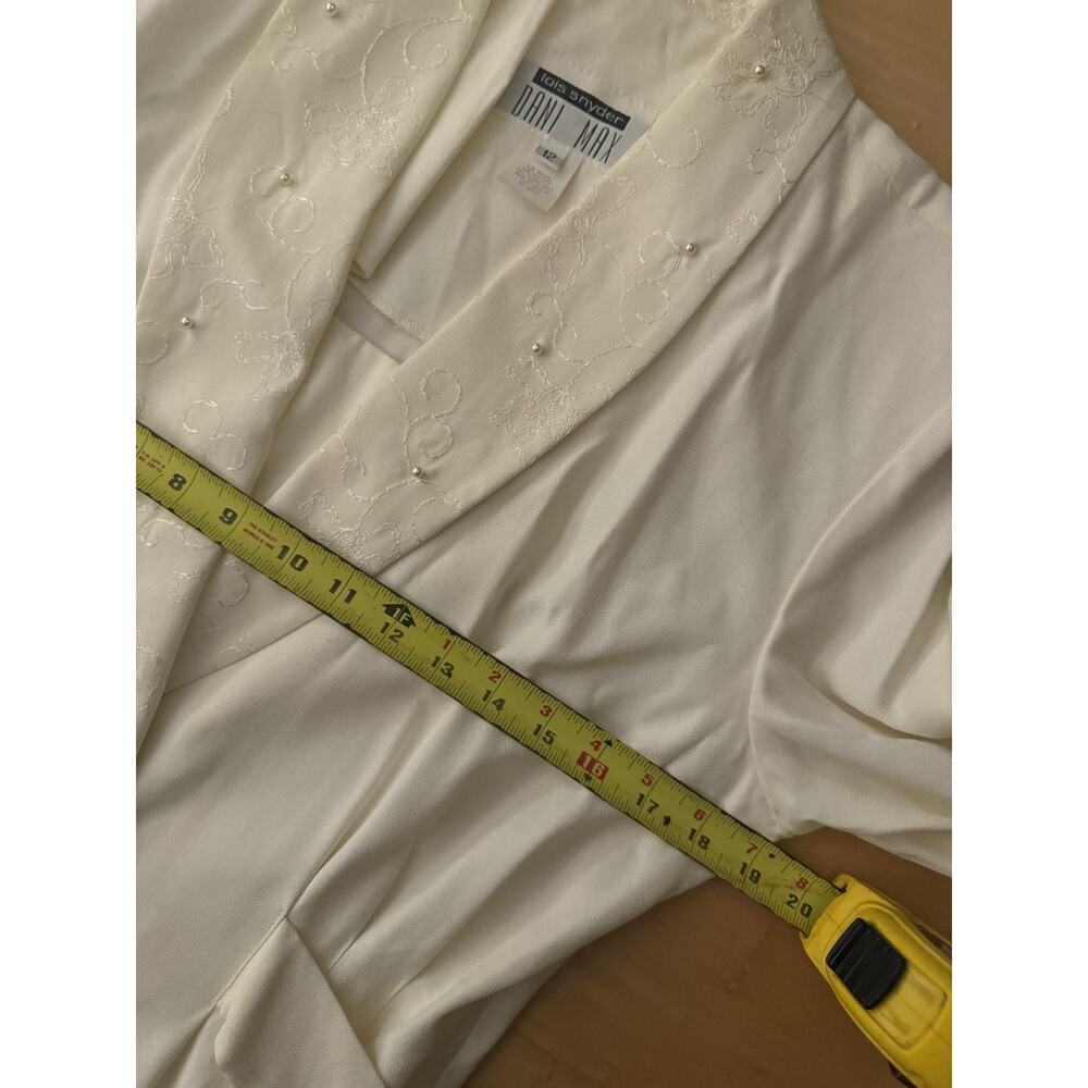 VTG Dani Maxi White V Neck Pearl Button Coat Studded Embroidered 12 - Picture 6 of 8